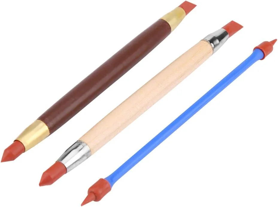 ست ابزار مجسمه سازی خمیر رس Thincol، 3 عددی، شکل دهنده های رنگ رس با نوک لاستیکی سیلیکونی دو سر، قلم مدل سازی دسته چوبی ظریف برای هنر ناخن، مجسمه سازی، حکاکی، سفالگری، ترکیب، طراحی