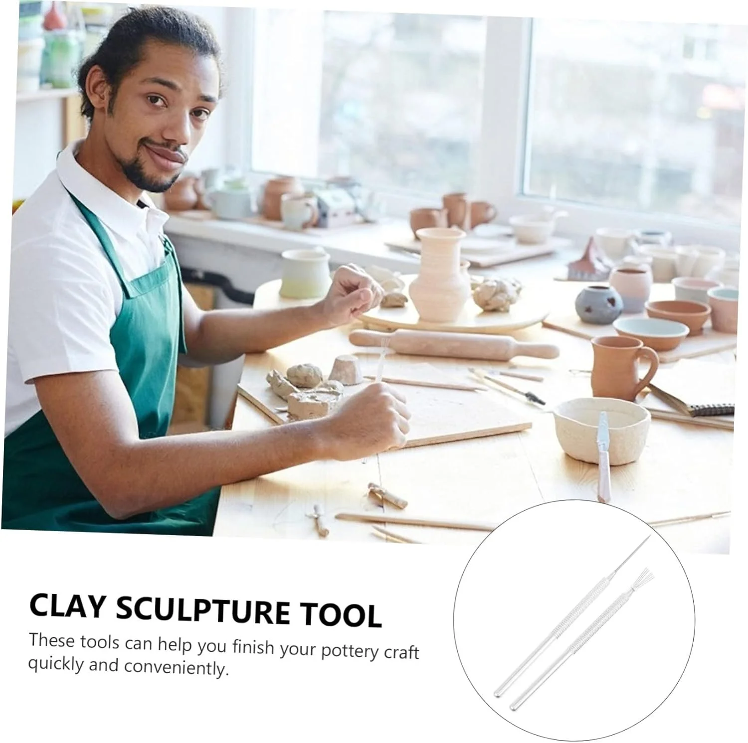 Milisten 4 عدد ابزار مجسمه سازی خاک رس، ابزار سوزن خاک رس، ابزار مجسمه سازی سفالگری، کاردک استیل سرامیکی، ابزار سفالگری، ابزار پولیش خاک رس، مجسمه سازی موم استیل