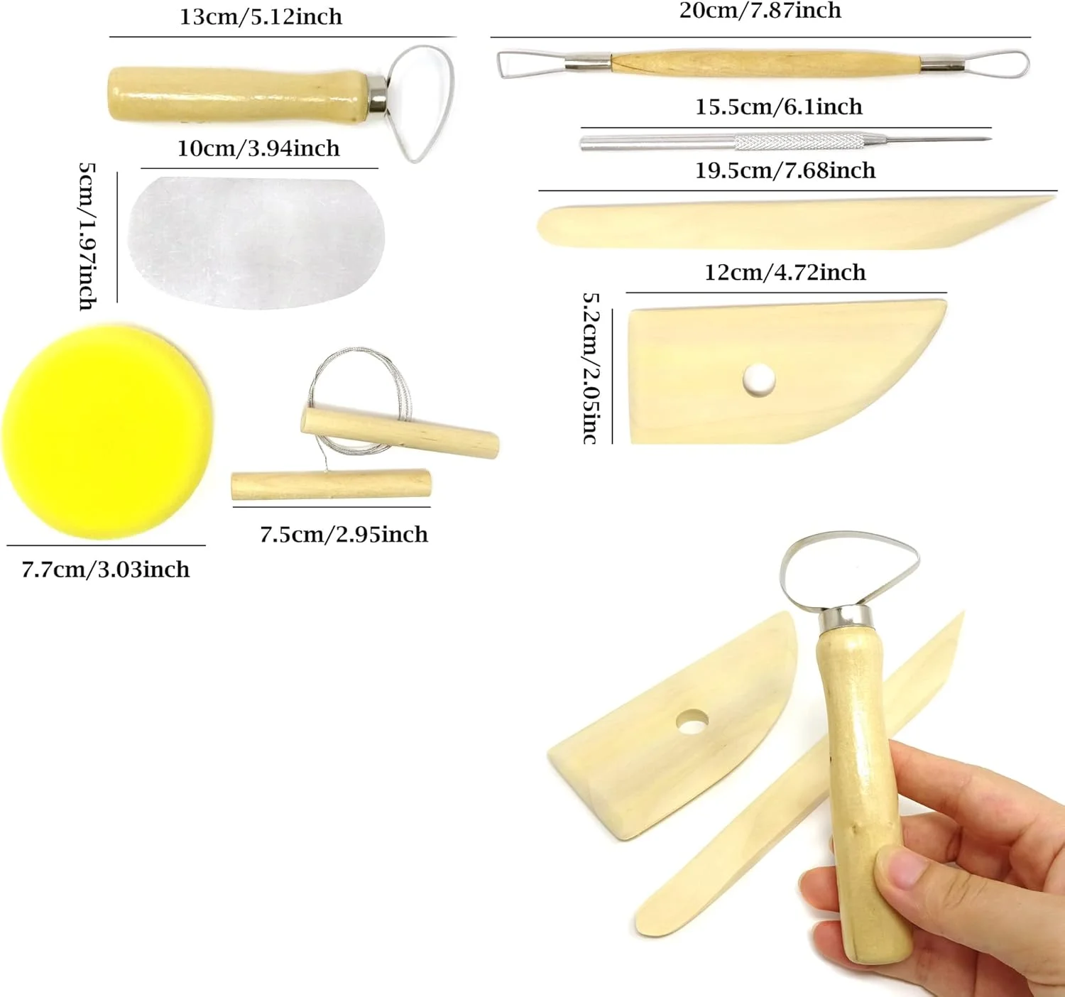 مجموعه 8 عددی ابزار سفالگری چوبی Honbay، مناسب برای حکاکی، مجسمه سازی و مدل سازی