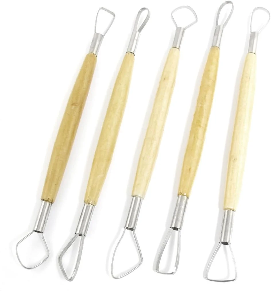 Aexit ست ابزار مجسمه سازی 5 در 1 دسته چوبی فلزی سیم تخت برش سفال رسی دو طرفه (46ry216qf111)