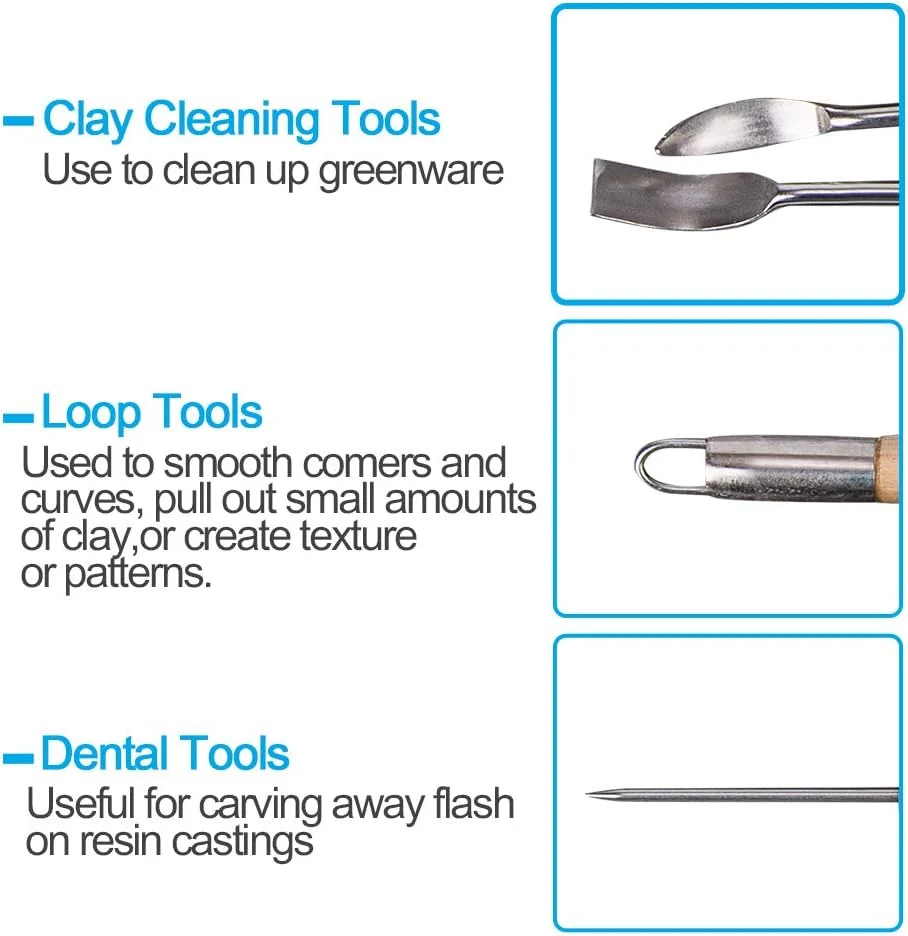 ست ابزار سفالگری 61 تکه Tonsiki، کیت ابزار مجسمه سازی خاک رس برای هنرهای حرفه ای مبتدی، چوب و فولاد، ایمن برای مدارس و خانه برای کودکان