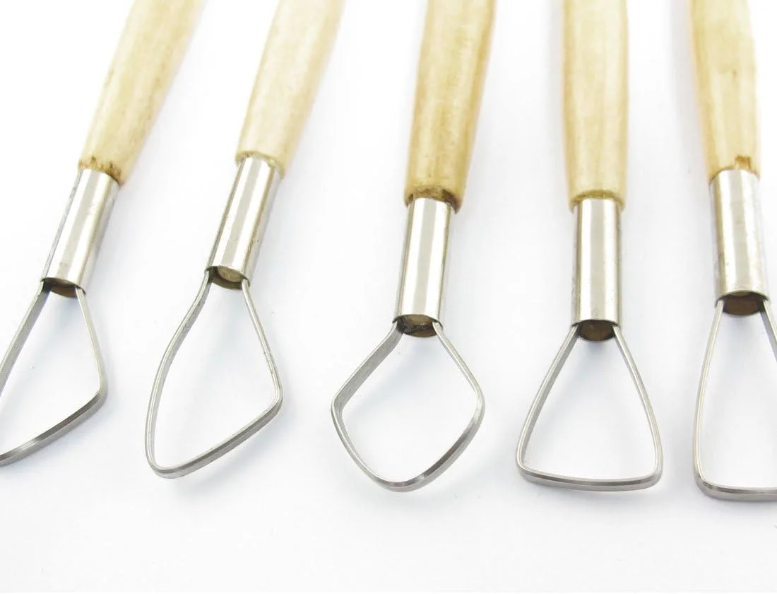 Aexit ست ابزار مجسمه سازی 5 در 1 دسته چوبی فلزی سیم تخت برش سفال رسی دو طرفه (46ry216qf111)