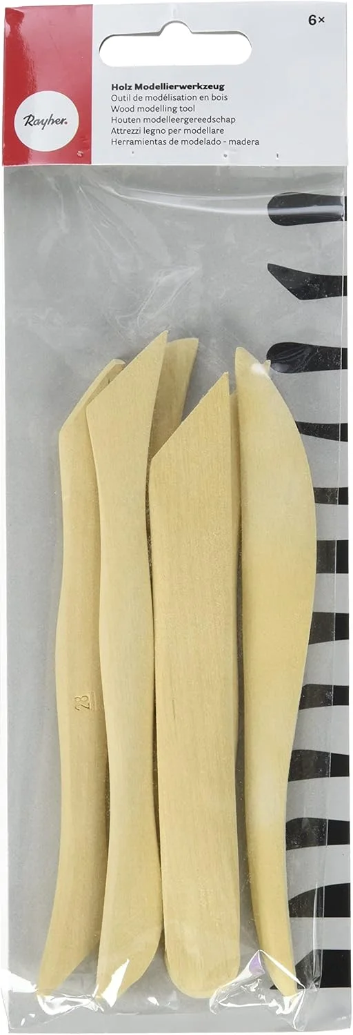 رییر 34455505 ست 6 عددی ابزار مدل سازی دو سر برای خاک رس، ابزار مجسمه سازی سفالی چوبی، 12 نوک مختلف، چوب طبیعی