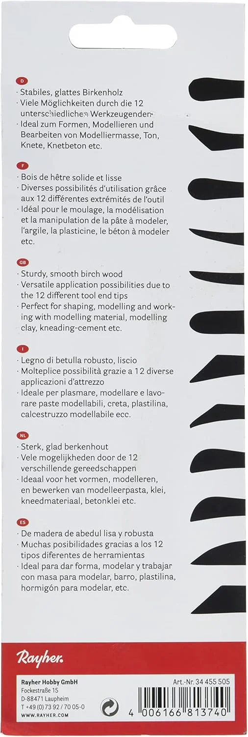 رییر 34455505 ست 6 عددی ابزار مدل سازی دو سر برای خاک رس، ابزار مجسمه سازی سفالی چوبی، 12 نوک مختلف، چوب طبیعی