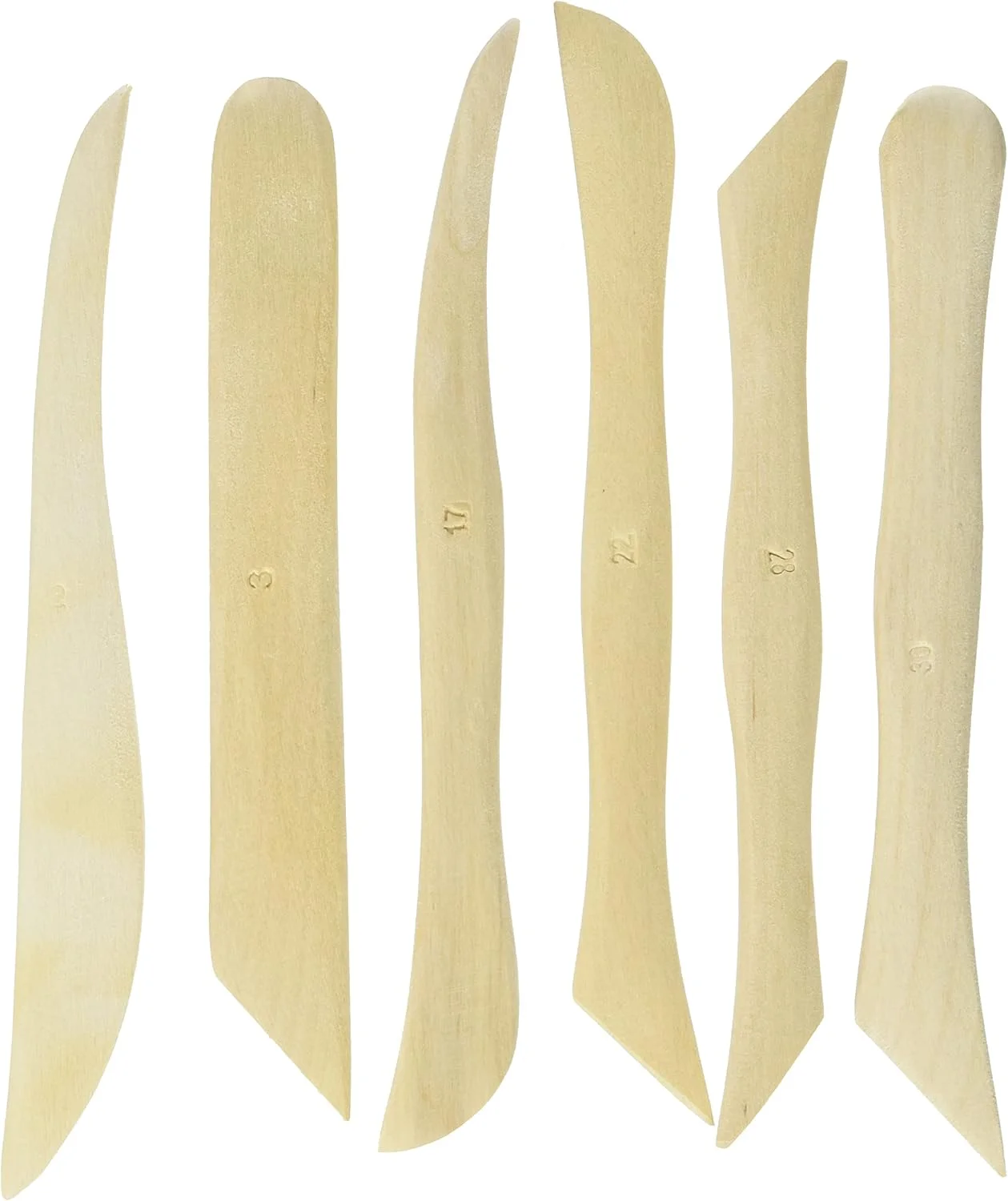 رییر 34455505 ست 6 عددی ابزار مدل سازی دو سر برای خاک رس، ابزار مجسمه سازی سفالی چوبی، 12 نوک مختلف، چوب طبیعی