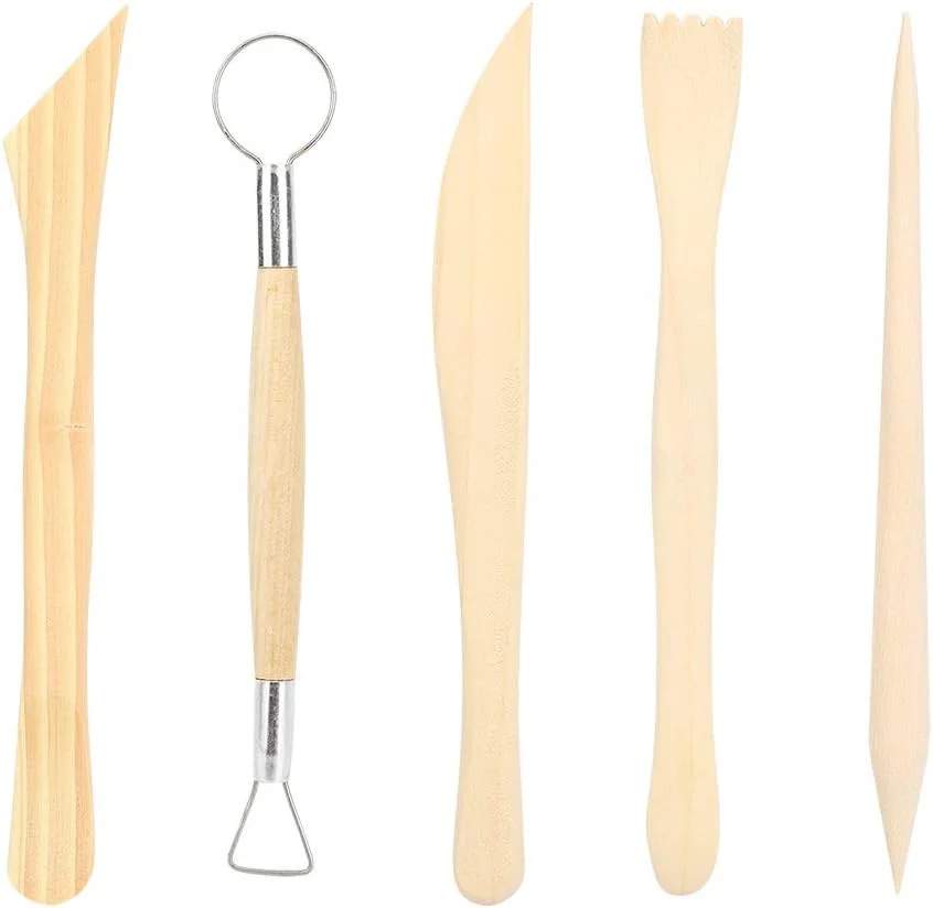 ابزار مجسمه سازی خاک رس، 2 ست ابزار مجسمه سازی چوبی دسته چوبی برای مدل سازی سفالگری، مناسب برای مبتدیان و کلاس های فوق برنامه کودکان