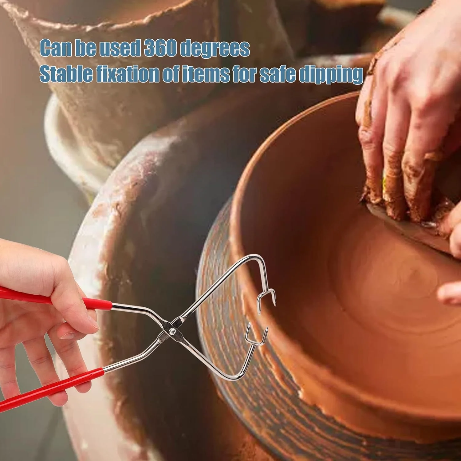 انبرهای غوطه وری ابزار لعاب کاری، ابزار مجسمه سازی سفالی از جنس استیل ضد زنگ با دسته قرمز، انبر غوطه وری مجسمه سازی سفالی DIY، ابزار سرامیکی انبر سفال برای حکاکی صنایع دستی