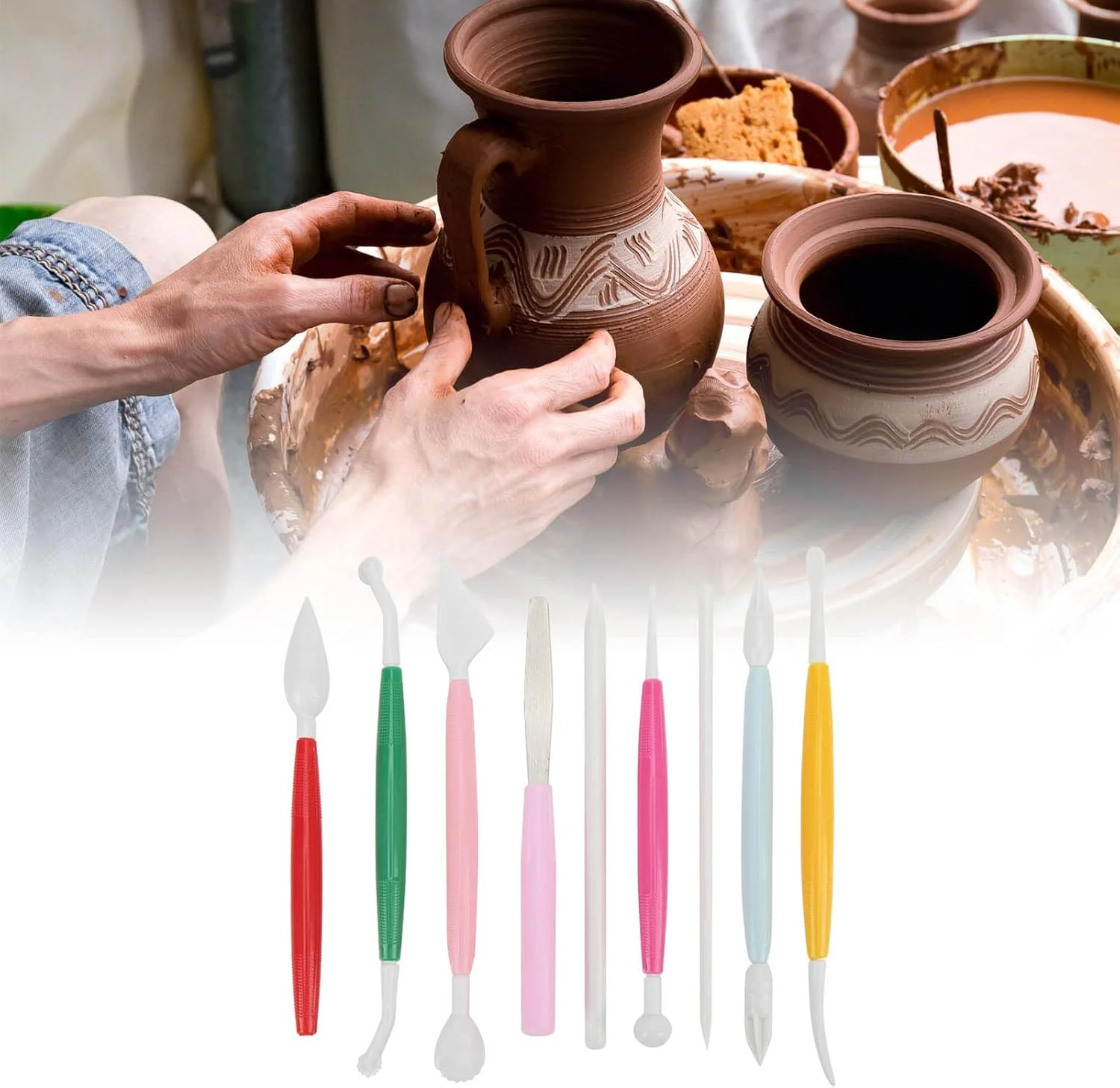 ابزار خمیر بازی پلاستیکی کودکان، 9 عدد ابزار مجسمه سازی خمیر بازی پلاستیکی کودکان برای شکل دهی و مجسمه سازی DIY در خانه و مدرسه