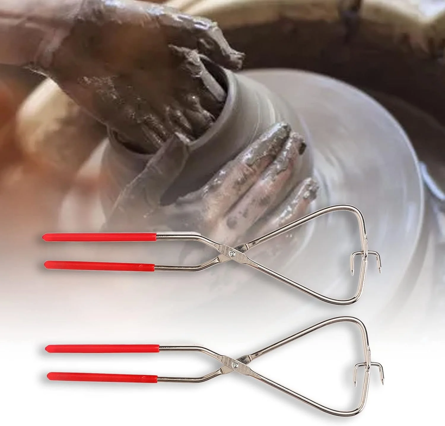 انبرهای غوطه وری ابزار لعاب کاری، ابزار مجسمه سازی سفالی از جنس استیل ضد زنگ با دسته قرمز، انبر غوطه وری مجسمه سازی سفالی DIY، ابزار سرامیکی انبر سفال برای حکاکی صنایع دستی