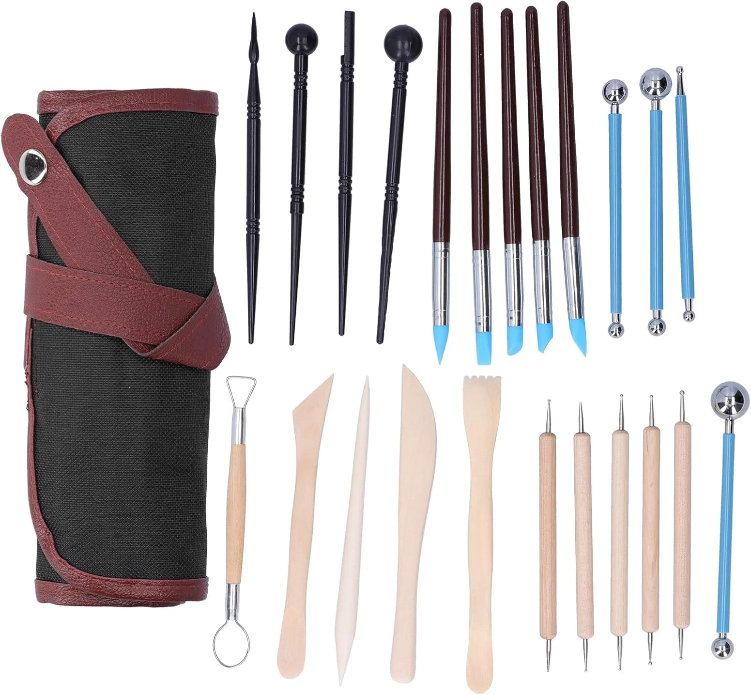 ابزار مجسمه سازی خاک رس، ست مجسمه سازی خاک رس چند منظوره بادوام و کاربردی لوازم جانبی سفالگری با کیف های نگهداری برای هنر ناخن