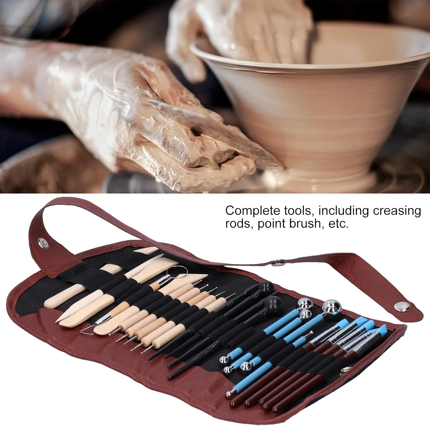 ابزار مجسمه سازی خاک رس، ست مجسمه سازی خاک رس چند منظوره بادوام و کاربردی لوازم جانبی سفالگری با کیف های نگهداری برای هنر ناخن