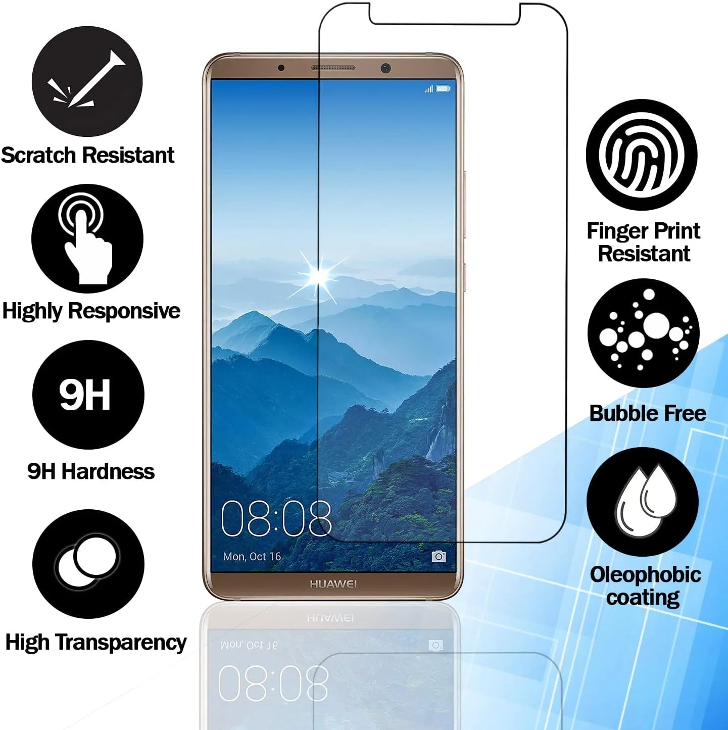 محافظ صفحه نمایش RKINC [3 عدد] برای هوآوی میت 10 پرو، فیلم شیشه ای حرارت دیده، 9H 0.33 میلی متر [ضد خش][ضد شکستن][بدون حباب]