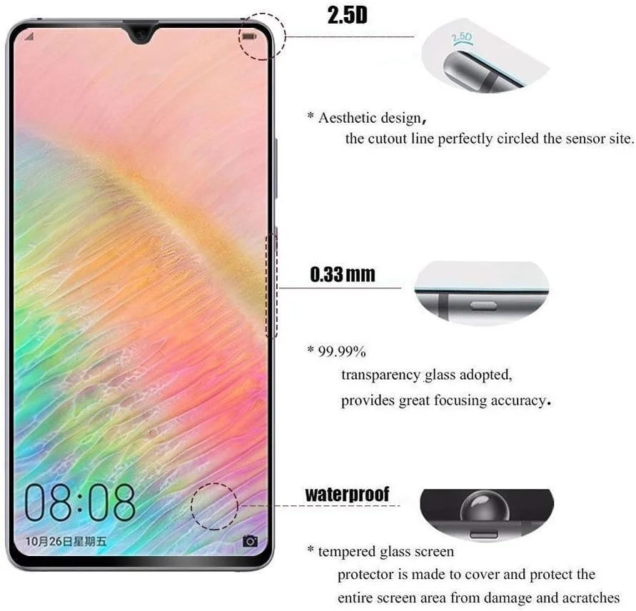بسته 3 عددی محافظ صفحه نمایش شیشه ای حرارت دیده 5D 9H با پوشش کامل برای Huawei Mate 20 X، محافظ صفحه نمایش چسب کامل برای Huawei Mate 20X