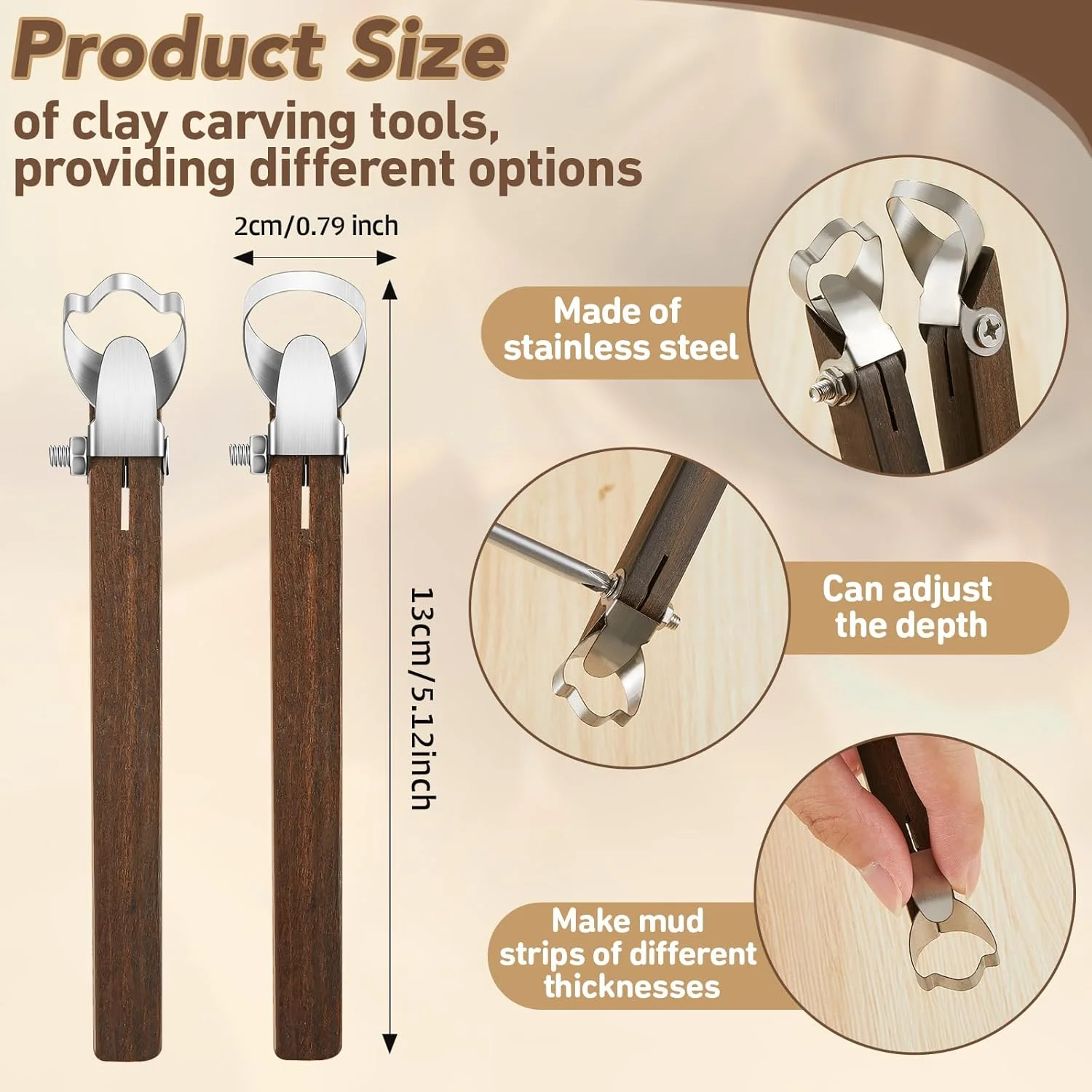 ابزار مجسمه سازی ترون، شامل 5 تکه، اکسترودر خمیر رس، ابزار حکاکی سفالگری، ابزار شکل دهی دسته فنجان سفالی، برشگرهای خمیر رس دسته لیوان چای با دسته چوبی برای ساخت فنجان، مجسمه سازی سرامیکی