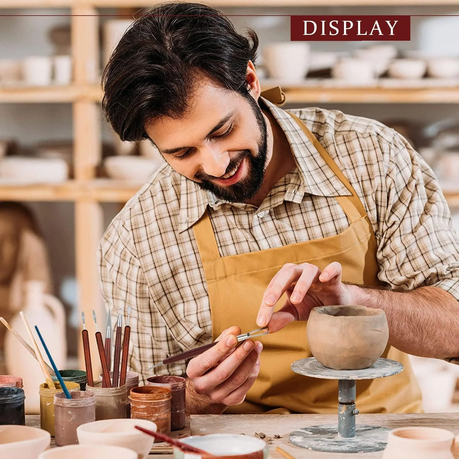 مجموعه 9 عددی ابزار مجسمه سازی سفالی تزویق، کیت ابزار مجسمه سازی خاک رس سرامیکی، ابزار خاک رس پلیمری، ابزار مجسمه سازی خاک رس چوب ماهون مصنوعی، چاقوی حکاکی چوب، لوازم هنری برش