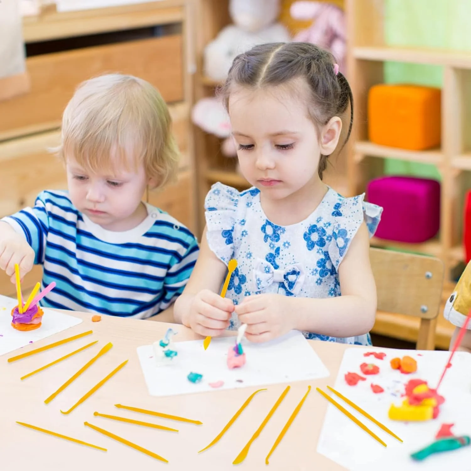 ابزارهای مجسمه سازی خمیر پلاستیکی، ابزارهای حکاکی خمیر سفالگری، ابزارهای مدل سازی دو سر، ابزارهای خمیر پلیمری برای کودکان مبتدی، تزئین کیک و کاردستی DIY (22 عدد)