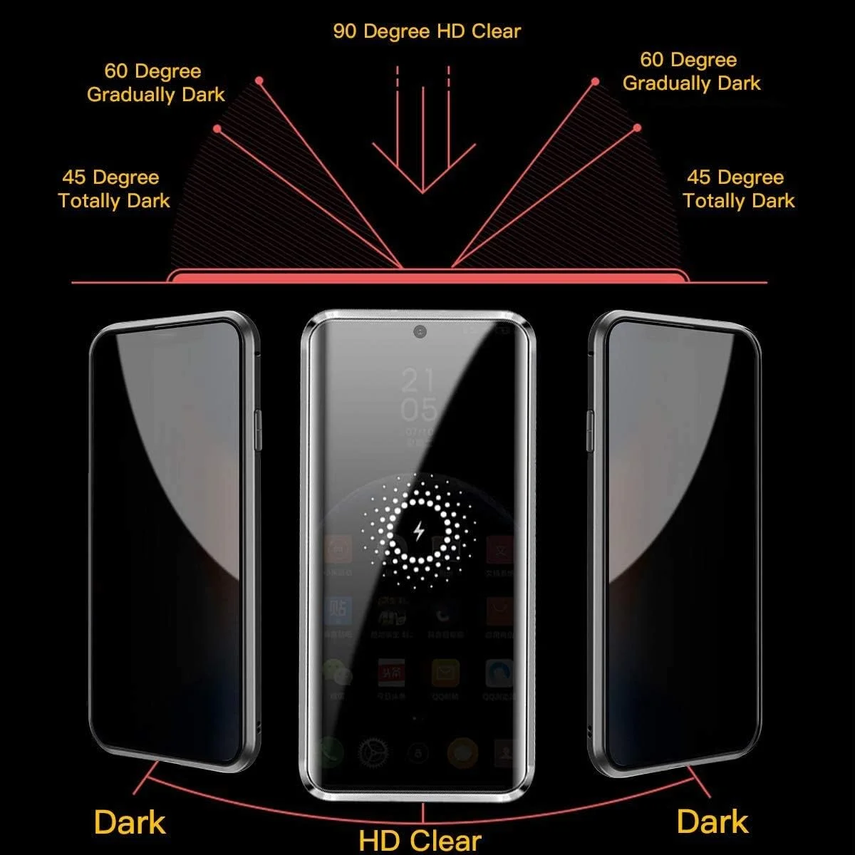 کاور آهنربایی ضد دید SIMao برای گوشی Huawei P40 Lite، قاب فلزی با جذب مغناطیسی، محافظ صفحه نمایش شیشه ای دو طرفه، محافظ حریم خصوصی، محافظت 360 درجه، کاور ضد جاسوسی، طلایی