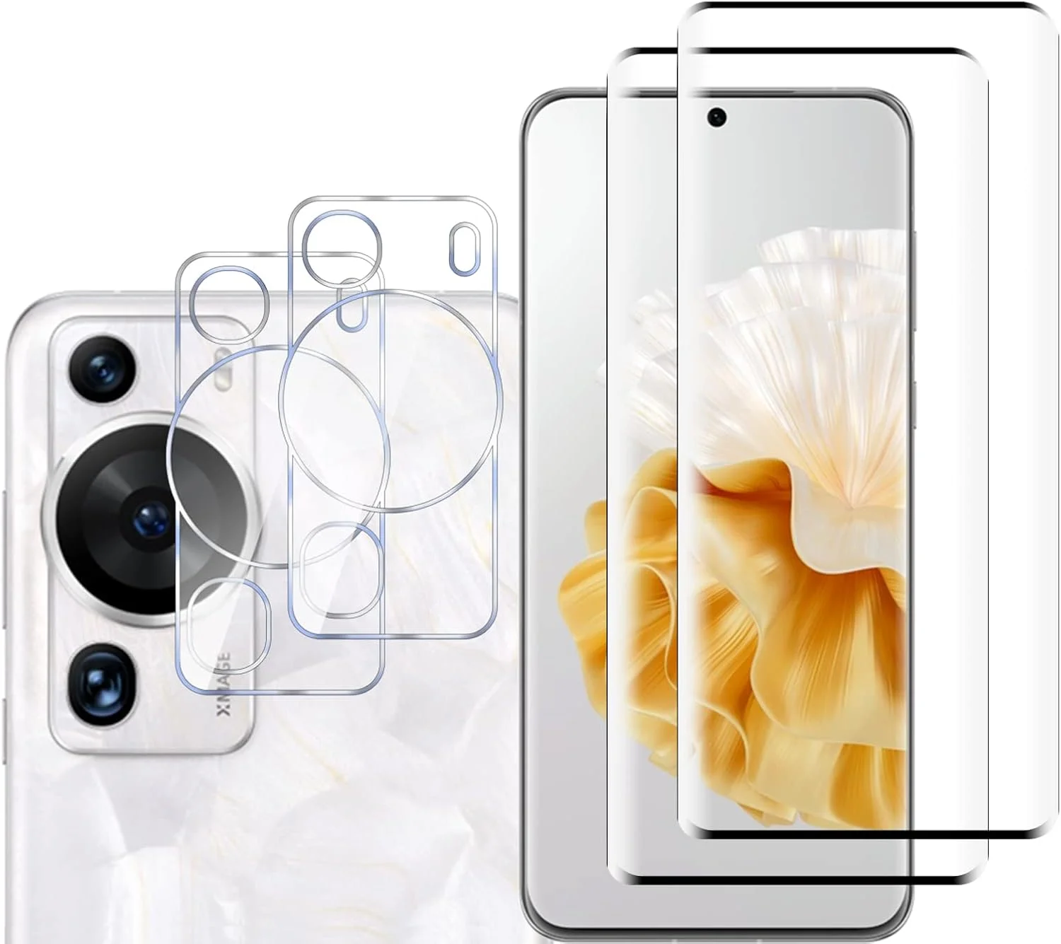 GMUJIAO [بسته 2+2 عددی] سازگار با هوآوی P60 Pro شامل محافظ صفحه نمایش شیشه ای حرارت دیده و محافظ لنز دوربین، فیلم شیشه ای حرارت دیده تمام صفحه HD [ضد خرد شدن] - مشکی