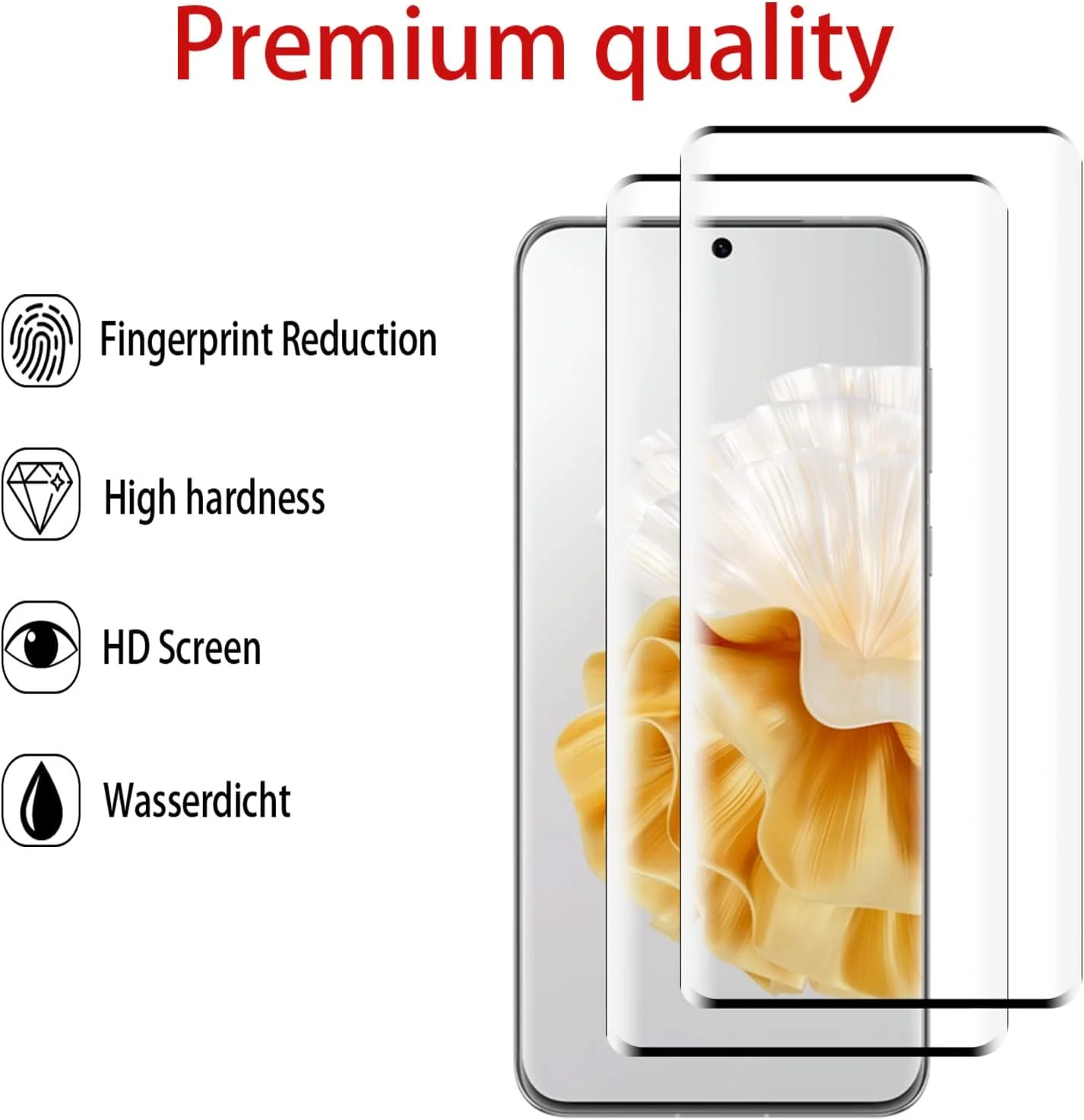 GMUJIAO [بسته 2+2 عددی] سازگار با هوآوی P60 Pro شامل محافظ صفحه نمایش شیشه ای حرارت دیده و محافظ لنز دوربین، فیلم شیشه ای حرارت دیده تمام صفحه HD [ضد خرد شدن] - مشکی