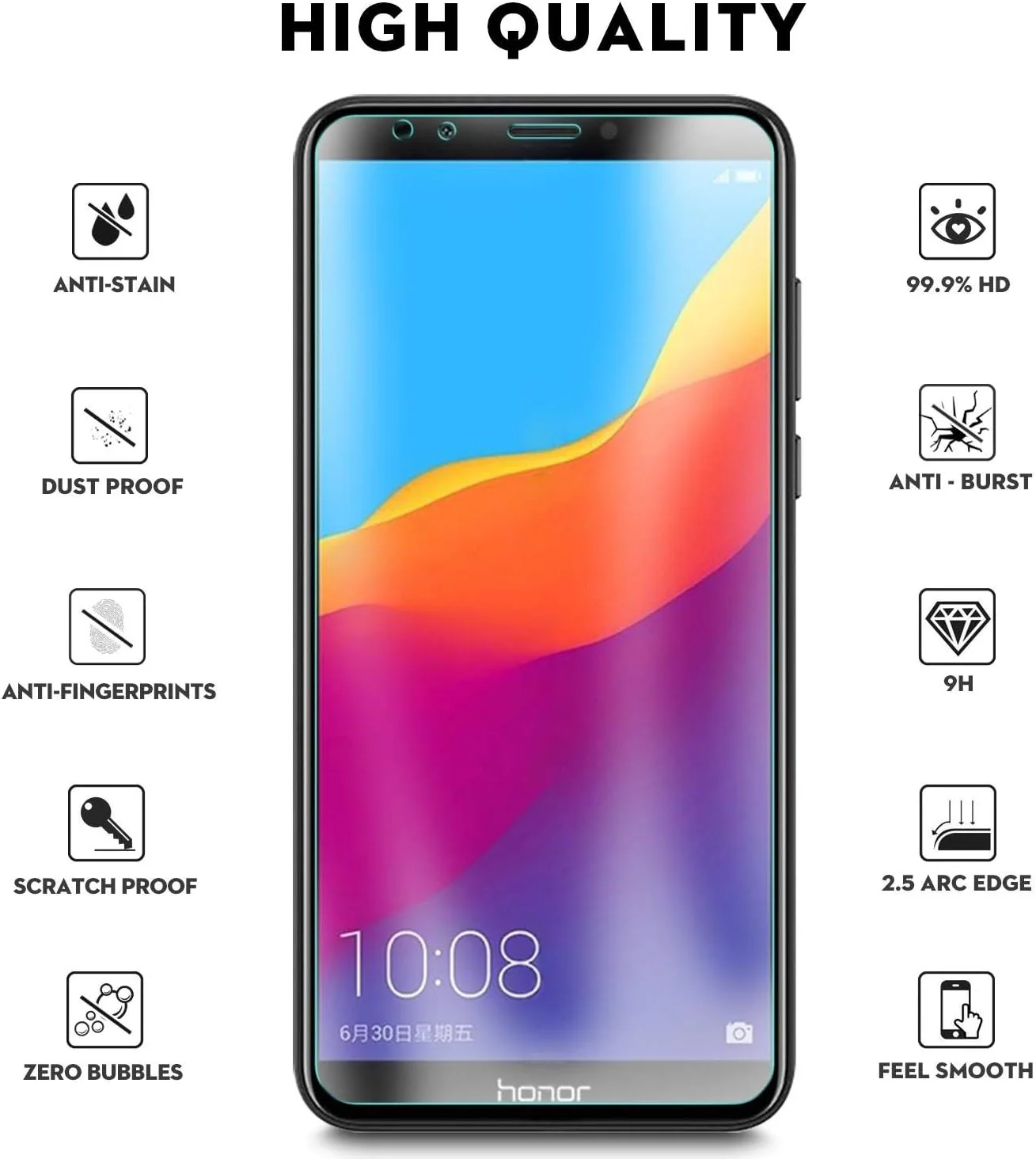 محافظ صفحه نمایش شیشه ای حرارت دیده برای Huawei Y7 Prime 2018، شفاف