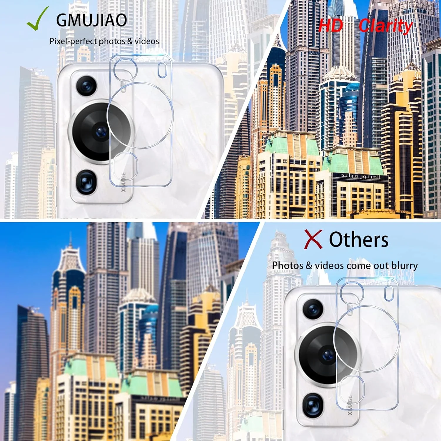 GMUJIAO [بسته 2+2 عددی] سازگار با هوآوی P60 Pro شامل محافظ صفحه نمایش شیشه ای حرارت دیده و محافظ لنز دوربین، فیلم شیشه ای حرارت دیده تمام صفحه HD [ضد خرد شدن] - مشکی