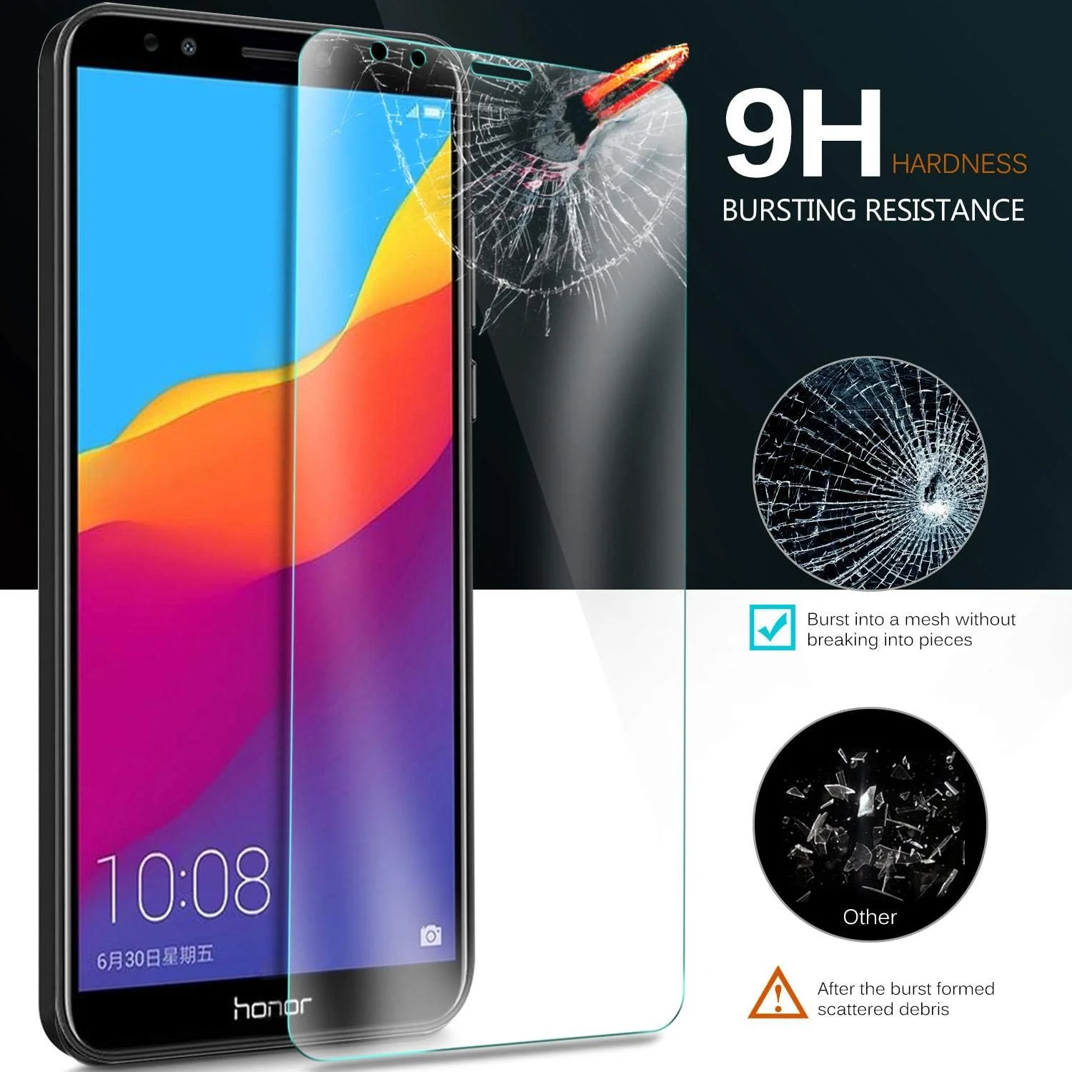 محافظ صفحه نمایش شیشه ای حرارت دیده برای Huawei Y7 Prime 2018، شفاف