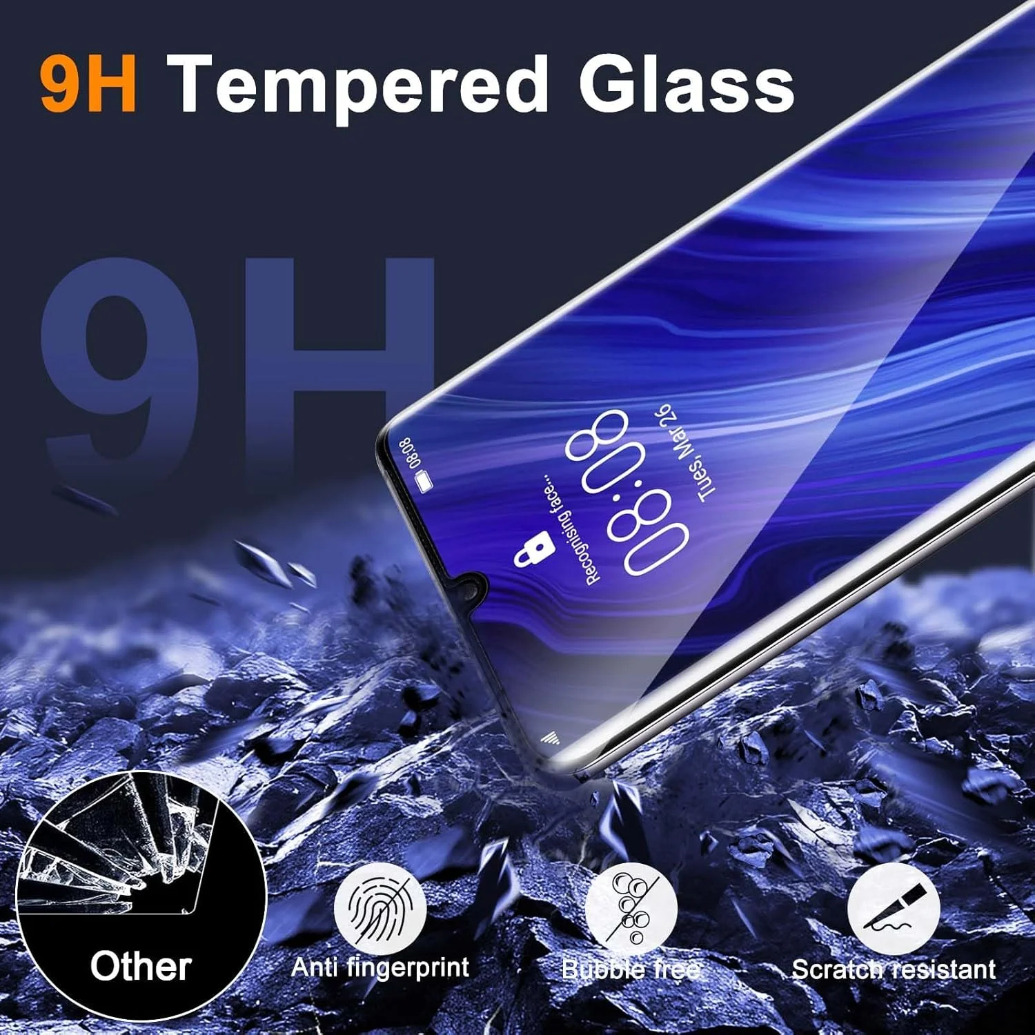 محافظ صفحه نمایش شیشه ای حرارتی GEEMEE برای Huawei P30 Pro، بسته 2 عددی محافظ صفحه نمایش با 2 محافظ دوربین، شیشه محافظ حرارتی با سختی 9H، محافظ صفحه نمایش کامل