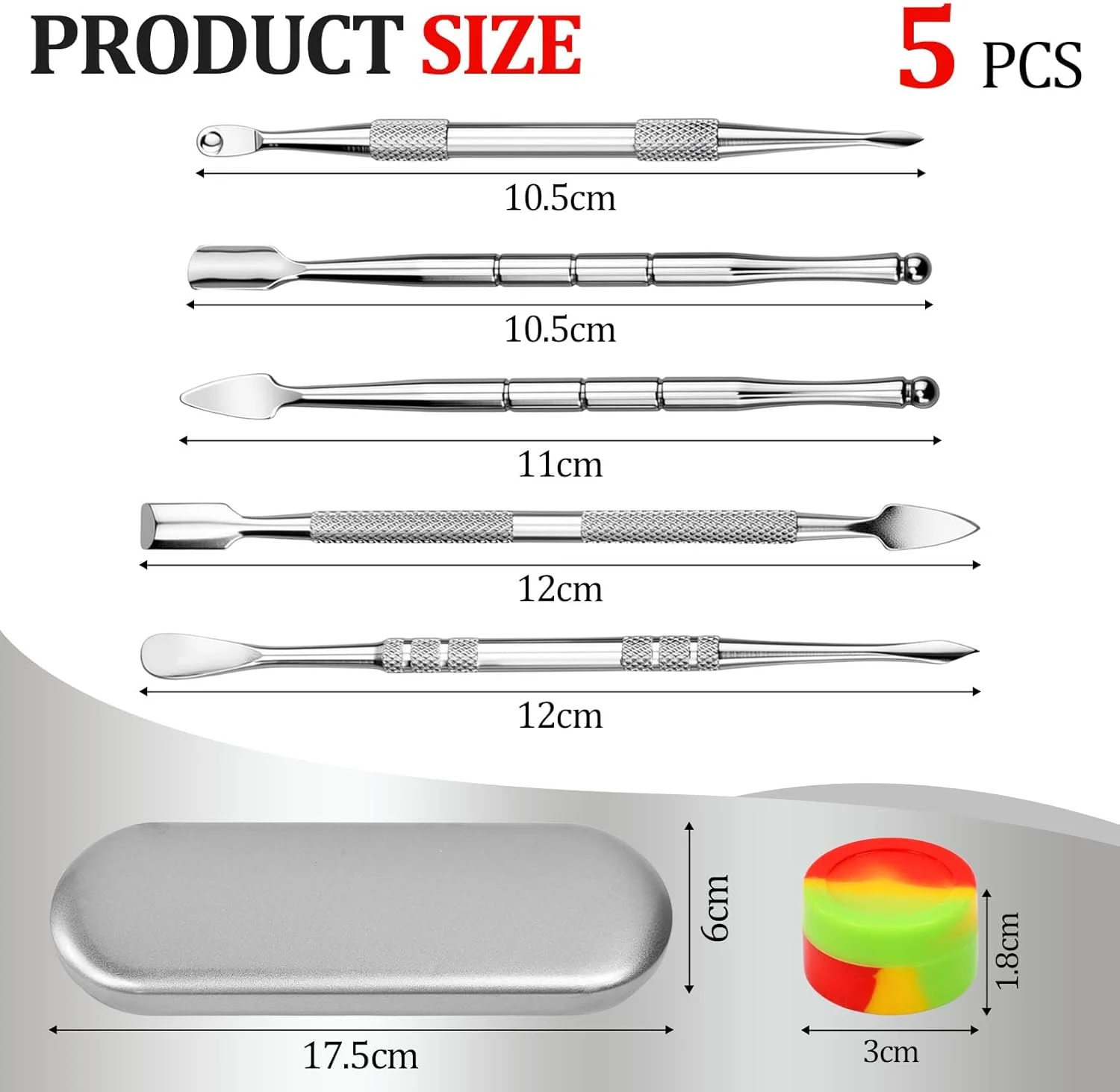 مجموعه ابزار مدلینگ 5 تکه Zuxbolf، ابزار سفالگری استیل ضد زنگ، ابزار حکاکی دو سر، ابزار خاک رس، ابزار مجسمه سازی DIY با جعبه آهنی و ظرف سیلیکونی 3 میلی لیتری برای موم، سرامیک، مجسمه ها