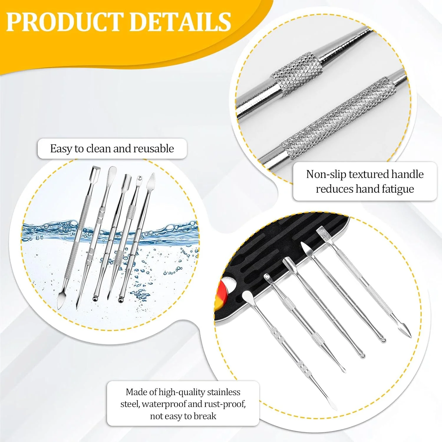 مجموعه ابزار مدلینگ 5 تکه Zuxbolf، ابزار سفالگری استیل ضد زنگ، ابزار حکاکی دو سر، ابزار خاک رس، ابزار مجسمه سازی DIY با جعبه آهنی و ظرف سیلیکونی 3 میلی لیتری برای موم، سرامیک، مجسمه ها