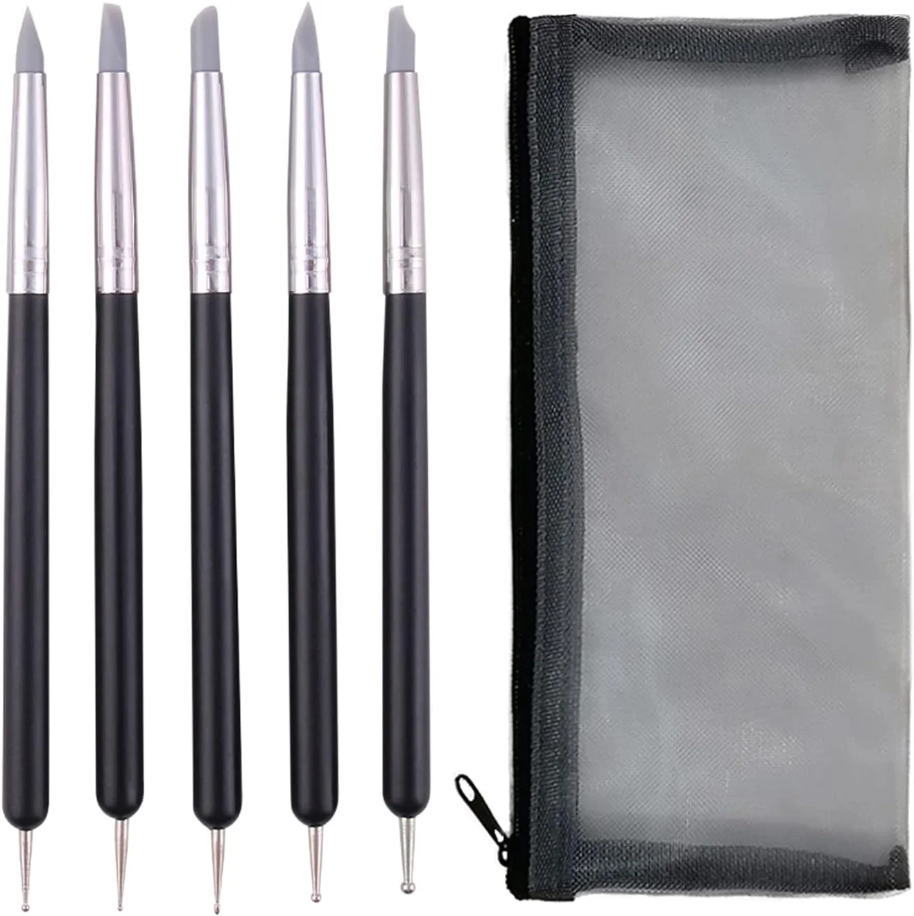 ست ابزار مجسمه سازی رسی LSYYSL شامل 5 عدد ابزار مجسمه سازی رسی به همراه 1 عدد کیف مدادی توری، ابزار مجسمه سازی رسی سیلیکونی دو طرفه، ابزار مدل سازی، قلم ایجاد خط سیلیکونی برای صنایع دستی مجسمه سازی سفالی