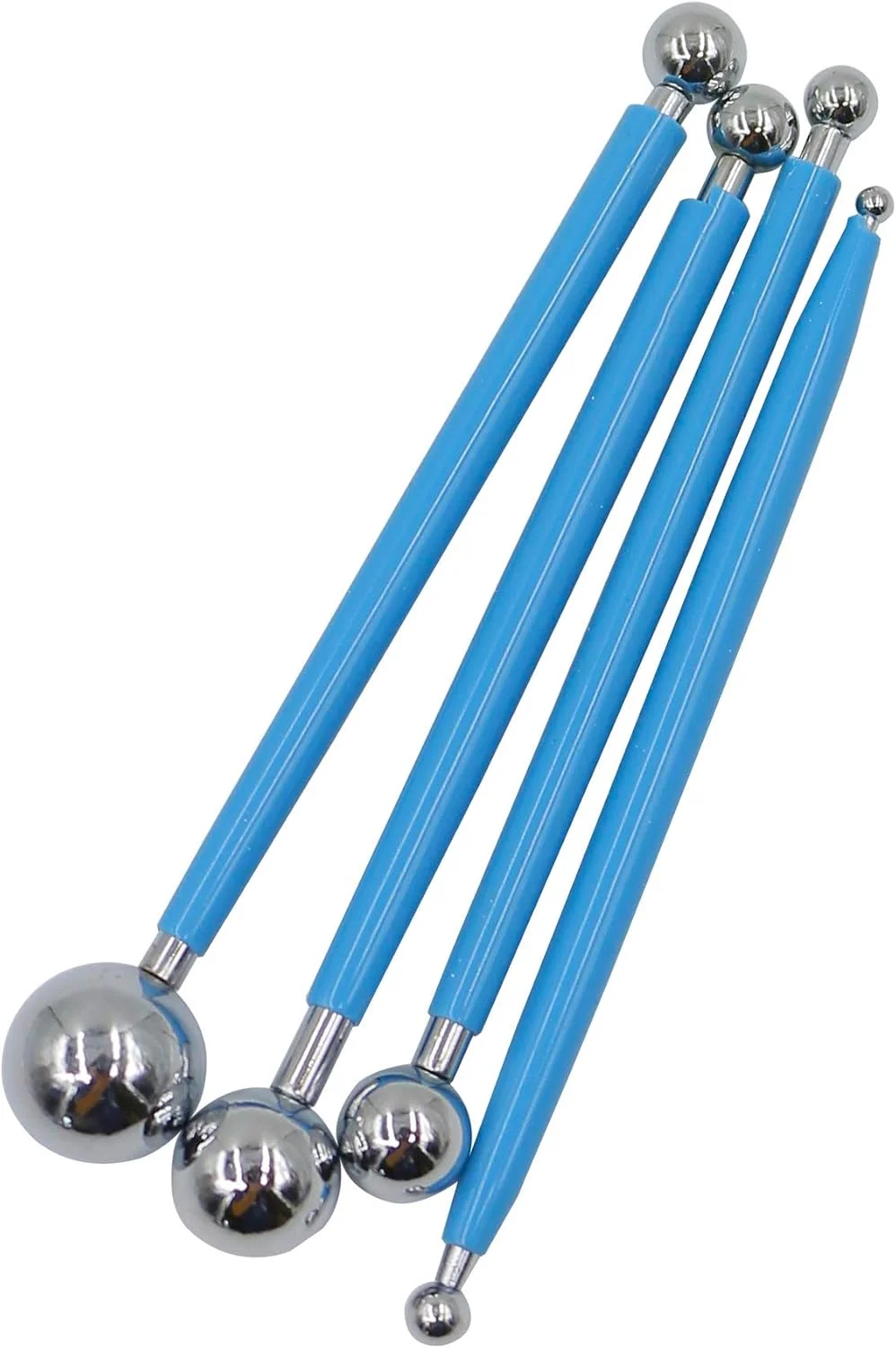 مجموعه 4 عددی ابزار توپی گریزلی، ابزار مدل سازی خمیر، قلم توپی، مجسمه سازی، سرامیک، استیل ضد زنگ آبی، ابزار تزئین کیک