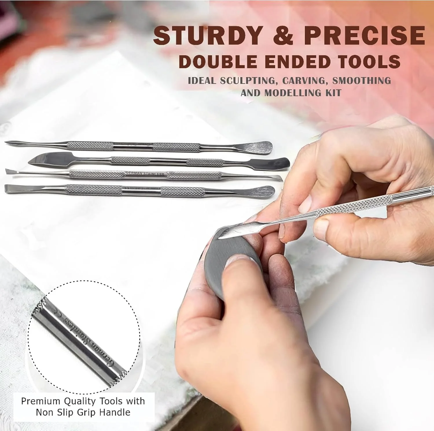 A2Z SCILAB - ست ابزار مجسمه سازی موم و خاک رس استیل ضد زنگ، ابزار حکاکی سفالگری - ابزار مدل سازی پلیمری مجسمه سازی برای خاک رس، سفالگری، آثار هنری سرامیکی و صنایع دستی تعطیلات (4 عددی)