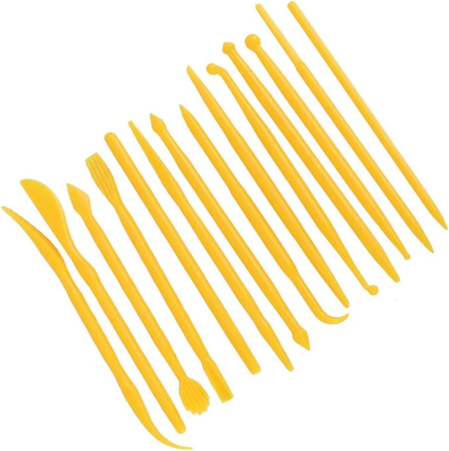 ست 14 عددی ابزار مجسمه سازی حرفه ای خاک رس، ابزار حکاکی سفالگری برای بزرگسالان، مبتدیان و کودکان (زرد)