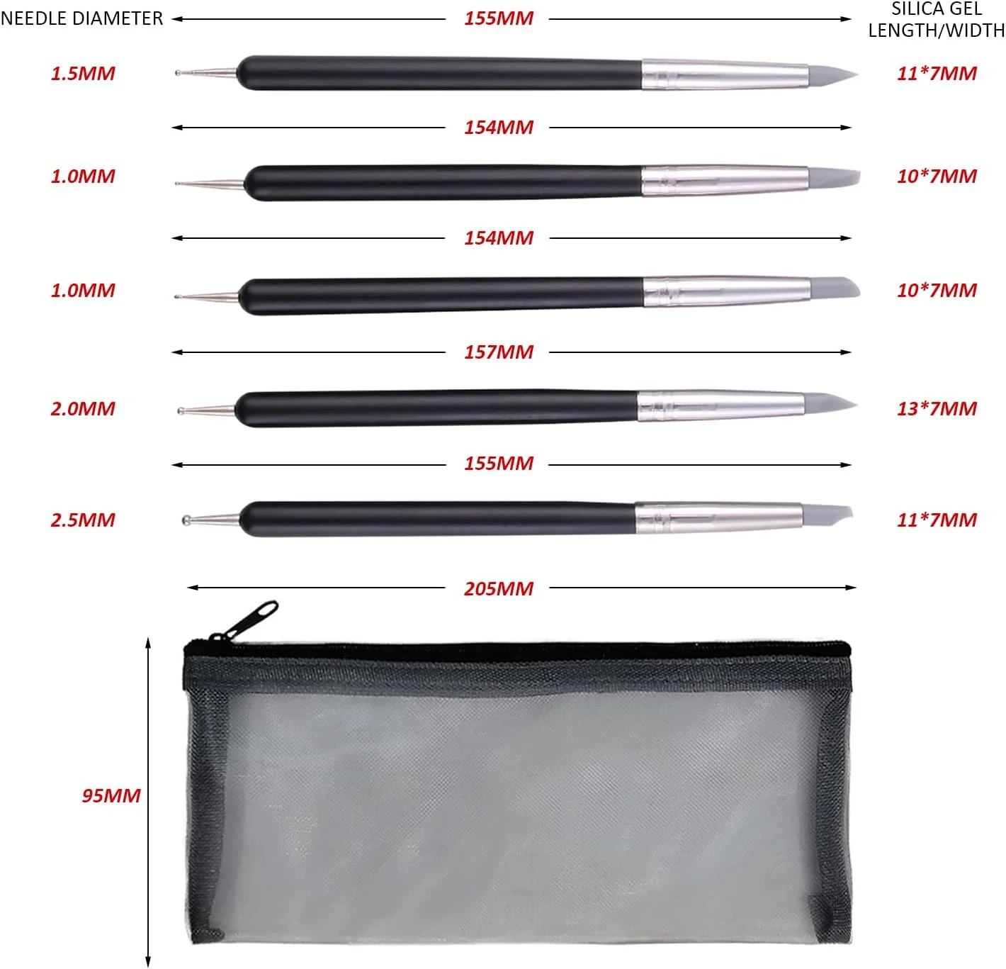 ست ابزار مجسمه سازی رسی LSYYSL شامل 5 عدد ابزار مجسمه سازی رسی به همراه 1 عدد کیف مدادی توری، ابزار مجسمه سازی رسی سیلیکونی دو طرفه، ابزار مدل سازی، قلم ایجاد خط سیلیکونی برای صنایع دستی مجسمه سازی سفالی