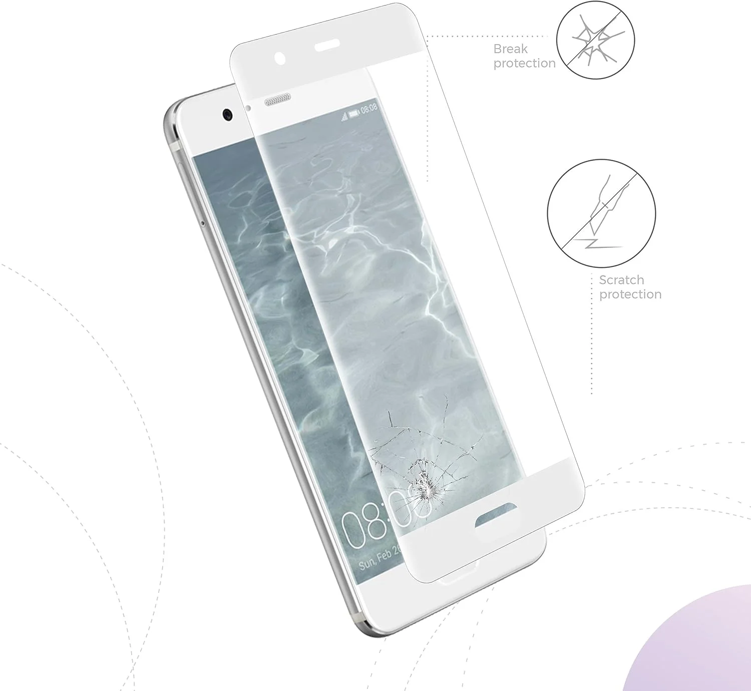 محافظ صفحه نمایش شیشه ای حرارت دیده Simplecase برای Huawei P10، محافظ صفحه نمایش ممتاز تمام صفحه، پوشش 100٪، محافظت بهینه، سختی فوق العاده 9H، سفید - بسته 1 عددی