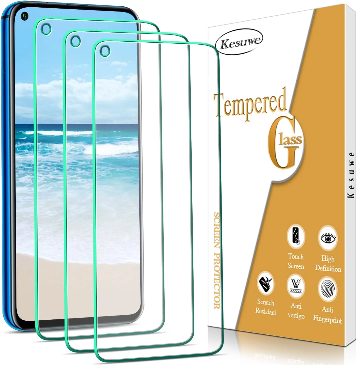 محافظ صفحه نمایش کسووه [بسته 3 عددی] شیشه حرارت دیده برای هوآوی نوا 5T، ضد خش، سختی 9H، فوق العاده مقاوم، HD شفاف، بدون حباب، سازگار با قاب، نصب آسان