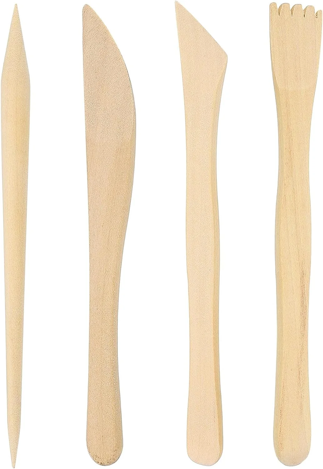 مجموعه 4 عددی ابزار سفالگری پلاستیکی QUARKZMAN، ابزار مدل‌سازی دو طرفه برای شکل‌دهی، برش، تزئین، برجسته‌سازی، رنگ چوب