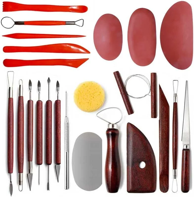 ابزارهای مجسمه سازی رسی Langqun، مجموعه 23 عددی ابزار سفالگری، ابزار رس پلیمری، دنده های سفالی، ابزار رس خشک شونده در هوا برای مجسمه سازی، مدل سازی، حکاکی، قالب گیری