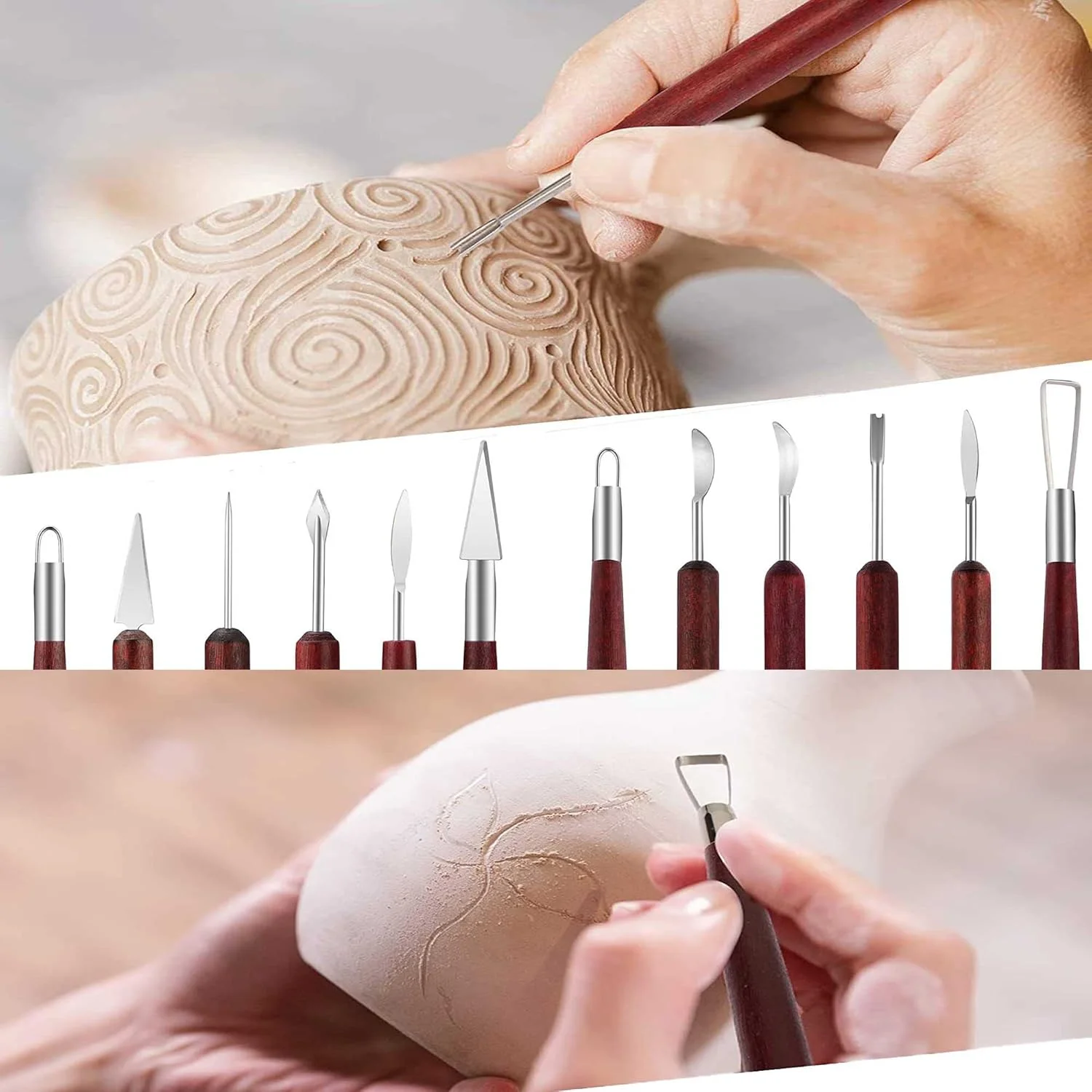 ابزارهای مجسمه سازی رسی Langqun، مجموعه 23 عددی ابزار سفالگری، ابزار رس پلیمری، دنده های سفالی، ابزار رس خشک شونده در هوا برای مجسمه سازی، مدل سازی، حکاکی، قالب گیری