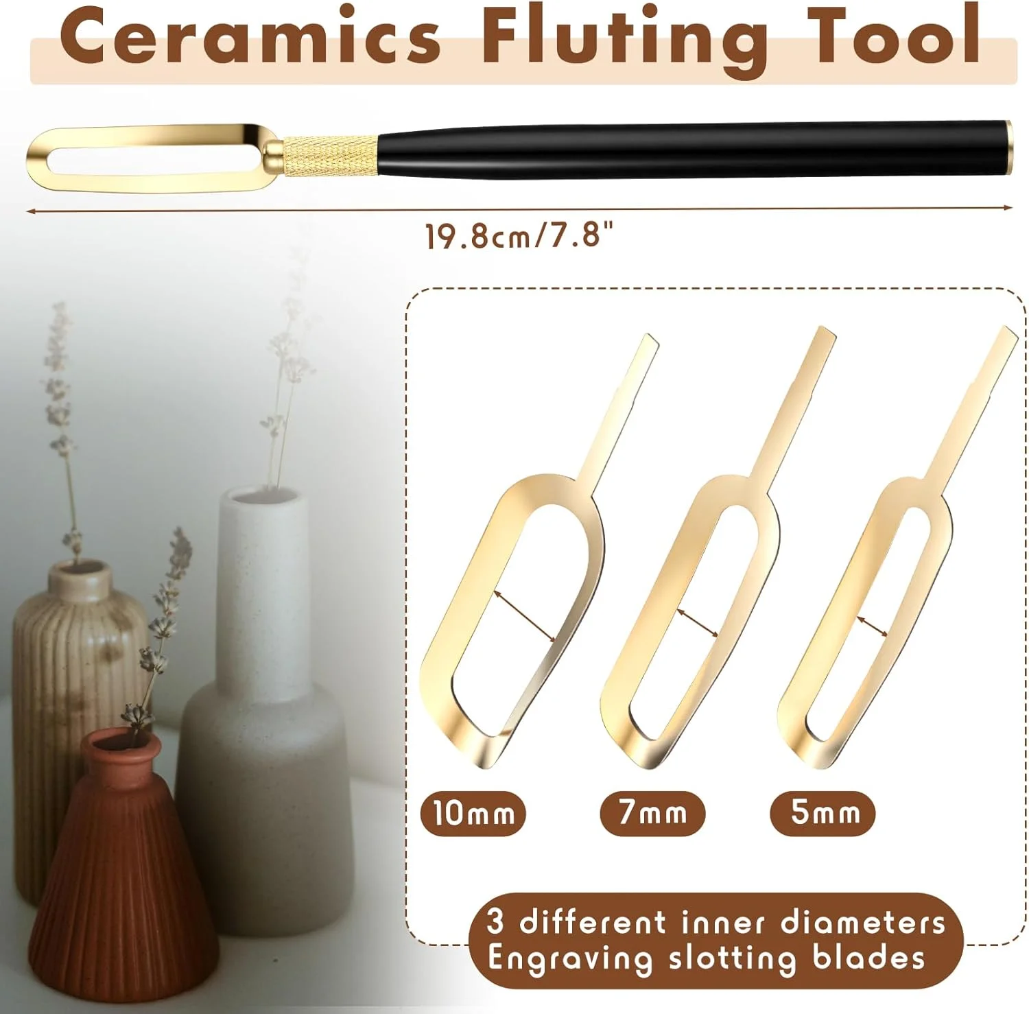 ست ابزار شیارزنی سفال لانتایز، 4 تکه، ابزار پیرایش سرامیک رسی با 3 تیغه شیارزنی مختلف، ابزار مجسمه سازی سفال، دسته دست ساز برای آثار سفالی خلاقانه