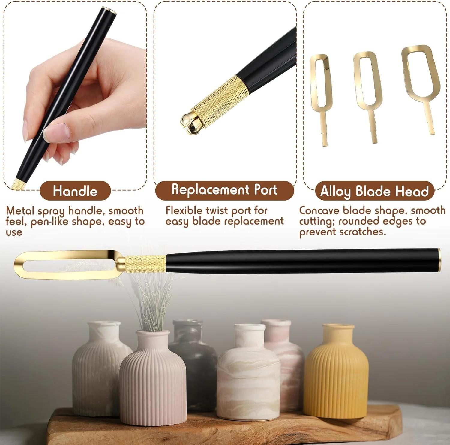 ست ابزار شیارزنی سفال لانتایز، 4 تکه، ابزار پیرایش سرامیک رسی با 3 تیغه شیارزنی مختلف، ابزار مجسمه سازی سفال، دسته دست ساز برای آثار سفالی خلاقانه