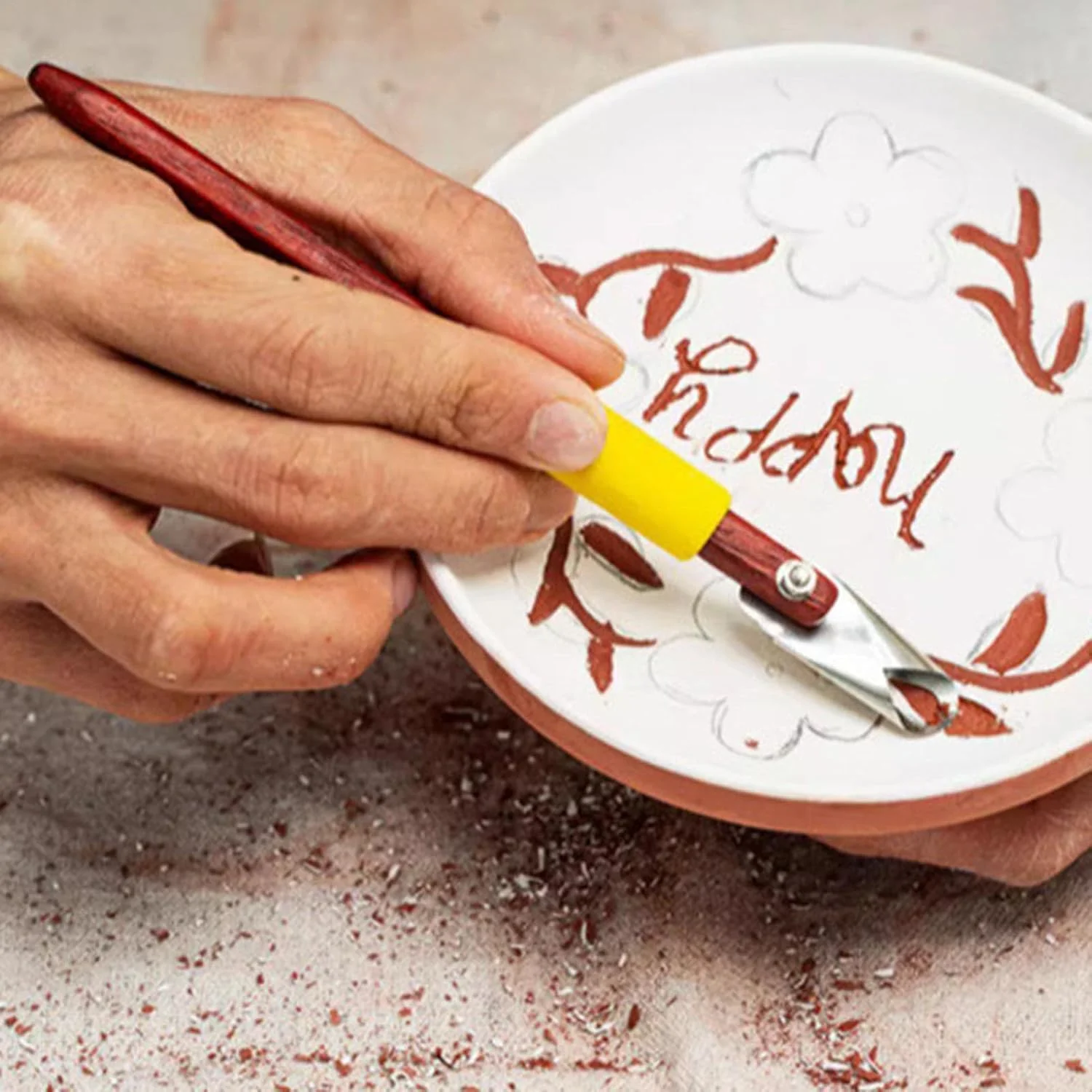 ابزار مجسمه سازی خاک رس kinrguiyuez، خراشنده حکاکی مجسمه سازی خاک رس با دسته چوبی | ابزار مدل سازی زاویه قابل تنظیم، ابزار برش خاک رس غیر لغزنده برای پیرایش و حکاکی