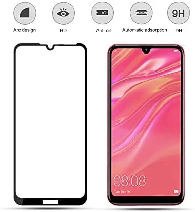 محافظ صفحه نمایش شیشه ای 2 عددی 0.33 میلی متری 9H 2.5D با چسب کامل برای گوشی موبایل هوآوی Y7 2019 / Enjoy9 (مشکی) لوازم جانبی تلفن همراه