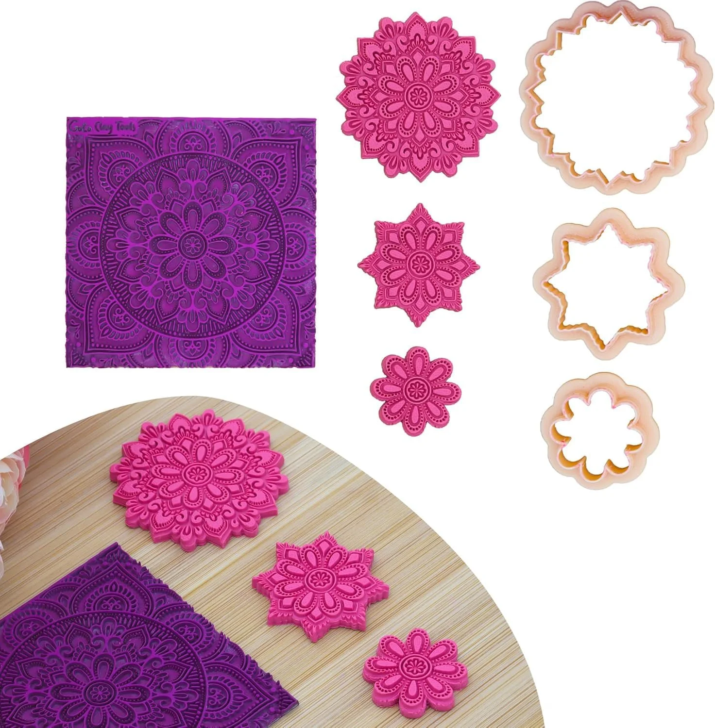 ابزار سفالگری گوتو، مت بافت ماندالا برای گوشواره های خمیری پلیمری، مت بافت همراه با کاتر مدل M-4