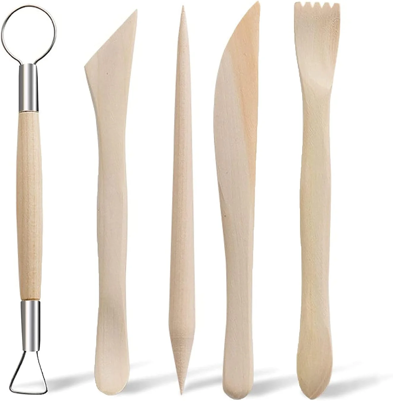 مجموعه لوازم جانبی سفالگری UESDU، ابزار مدل‌سازی مجسمه‌سازی ابزار حکاکی خاک رس 5 تکه مجموعه ابزار خاک رس مجموعه ابزار چوبی خاک رس برای مبتدیان، متخصصان و هنرمندان