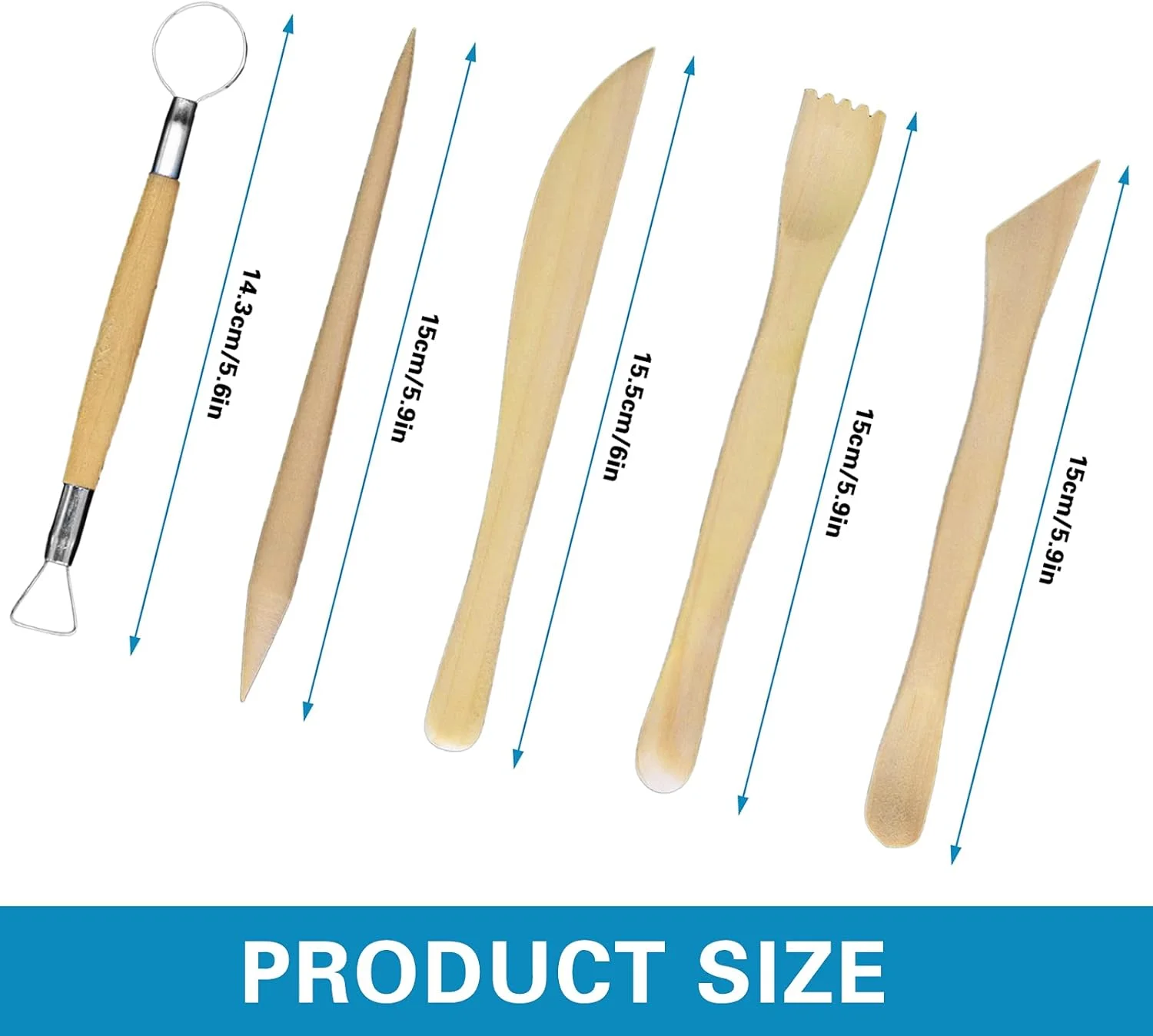 مجموعه لوازم جانبی سفالگری UESDU، ابزار مدل‌سازی مجسمه‌سازی ابزار حکاکی خاک رس 5 تکه مجموعه ابزار خاک رس مجموعه ابزار چوبی خاک رس برای مبتدیان، متخصصان و هنرمندان