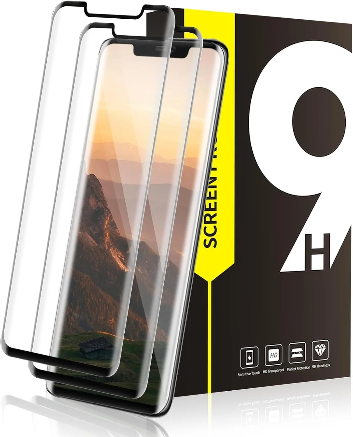 محافظ صفحه نمایش شیشه ای حرارت دیده بادیگارد بسته 2 عددی برای هوآوی میت 20 پرو، پوشش کامل صفحه نمایش، سختی 9H، ضد خش، ضد گرد و غبار، محافظ صفحه نمایش میت 20 پرو، شفاف HD، ضد روغن و ضد اثر انگشت