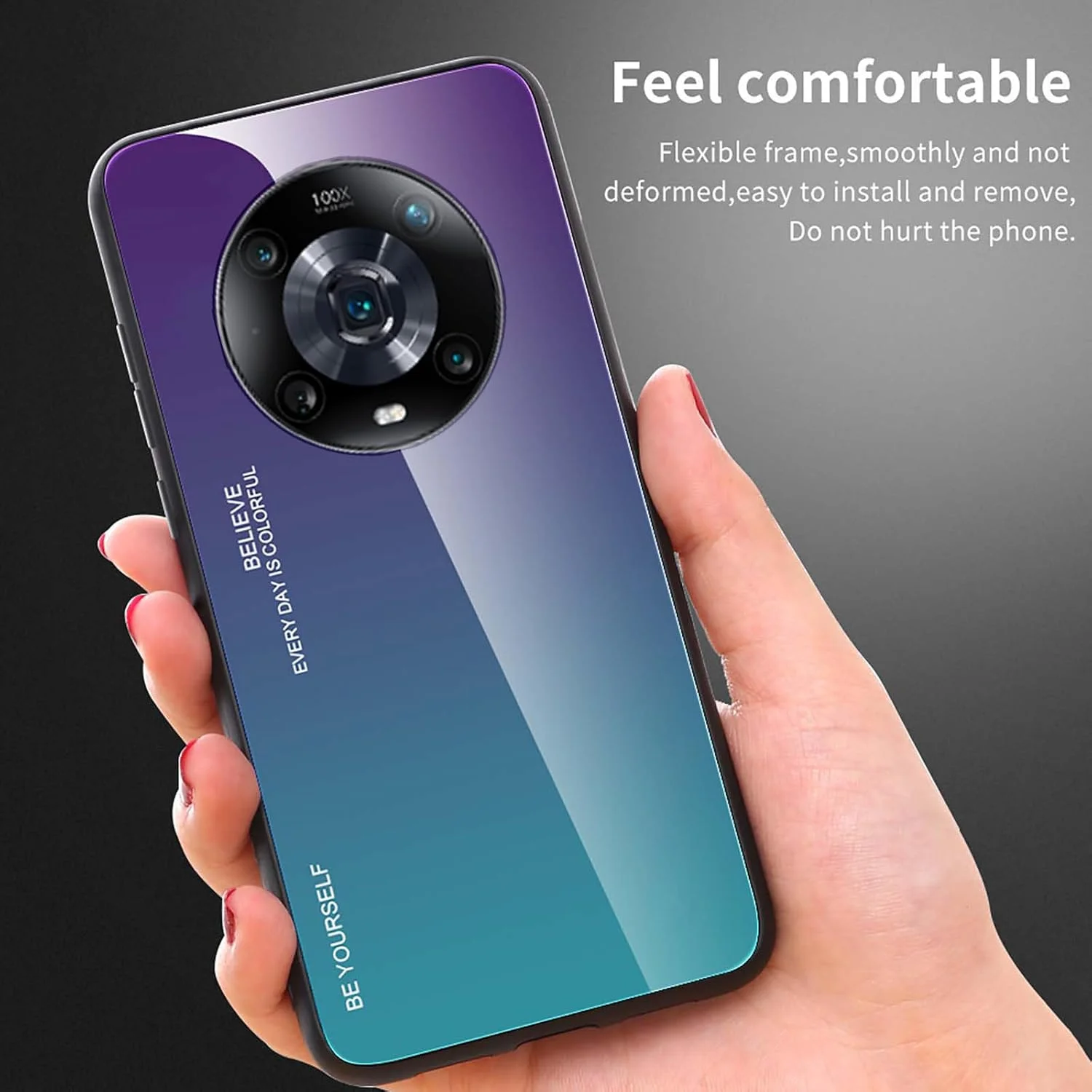 کاور AMWEI برای گوشی هوآوی Honor Magic 4 Pro (Magic4 PRO) 5G، قاب پشتی باریک با طرح گرادیانی از جنس شیشه حرارت دیده 9H، کاور محافظ بامپر سیلیکونی با لبه TPU - 4