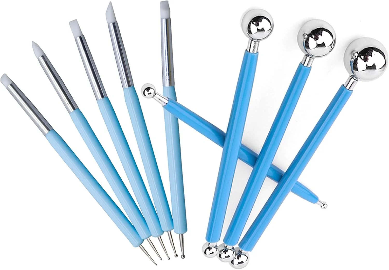 ست ابزار مجسمه سازی رسی DY.2ten، شامل 9 عدد ابزار نقطه گذاری دو سر، ابزار توپ مدل سازی، قلم های حکاکی سیلیکونی، قلم ناخن حرفه ای برای شکل دادن به سفال و سرامیک، نقاشی و کارهای هنری DIY