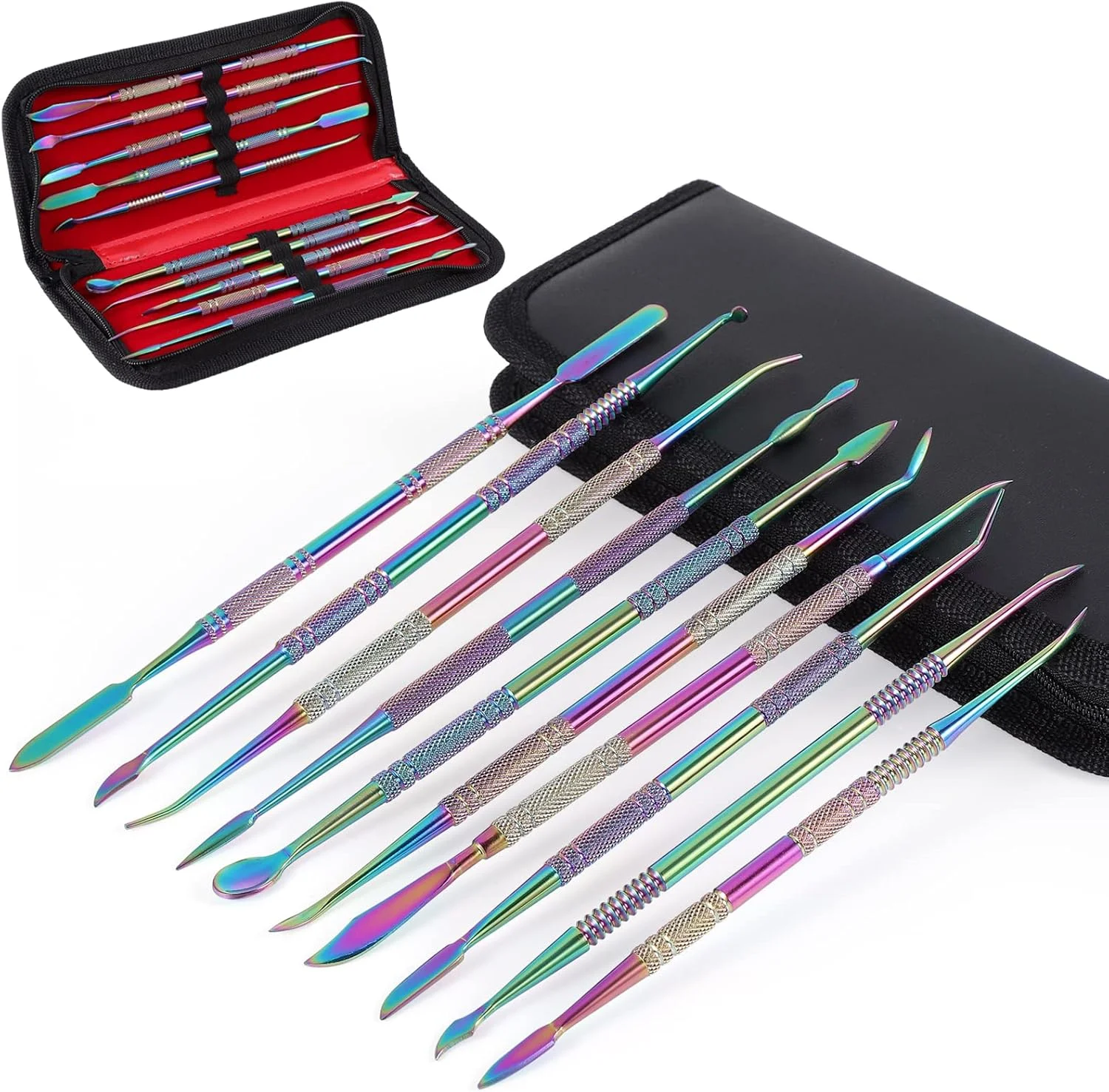 مجموعه ابزار حکاکی موم و رس کولتی شامل 10 عدد ابزار دو سر از جنس استیل ضد زنگ، مناسب برای مجسمه سازی، حکاکی و کارهای DIY، به همراه کیف حمل برای مجسمه سازی، جزئیات، سفالگری و کنده کاری